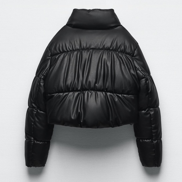 Amazing Zara Black FAUX LEATHER PUFFER JACKET. Size M - Picture 6 of 8